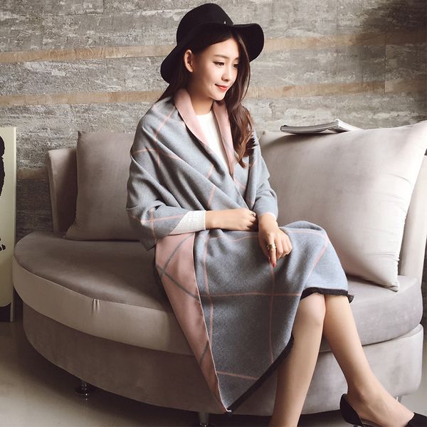 

2019 new autumn and winter in europe and america long section of the british plaid scarves ms. wild warm shawl dual wholesale, Blue;gray
