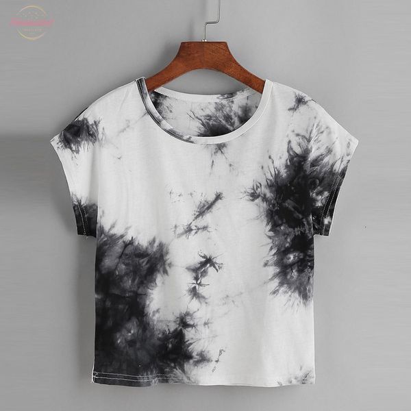 

tshirt women colorful t shirt women tie dye short sleeve casual loose t shirt slim tees for lady camiseta mujer, White