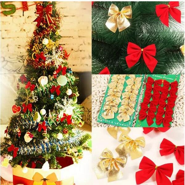 

pretty bow xmas ornament christmas tree decoration festival party home bowknots baubles baubles new year decoration 12pcs/lot