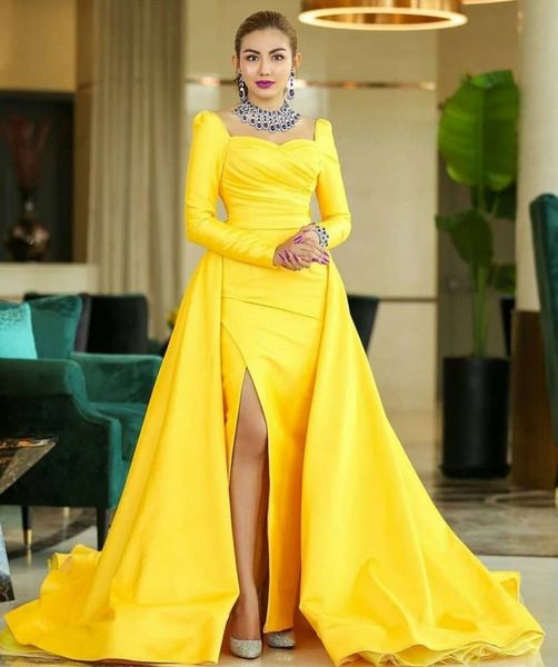

желтая арабские вечерние вечерние платья 2020 длинных vestidos de fiesta de noche robe de soiree русалка пром платье с длинным рукавом плюс, Black