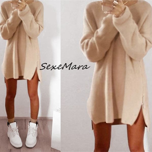 

casual dresses plus size 2021 autumn sweater dress women fashion lantern sleeve zippers mini, Black;gray