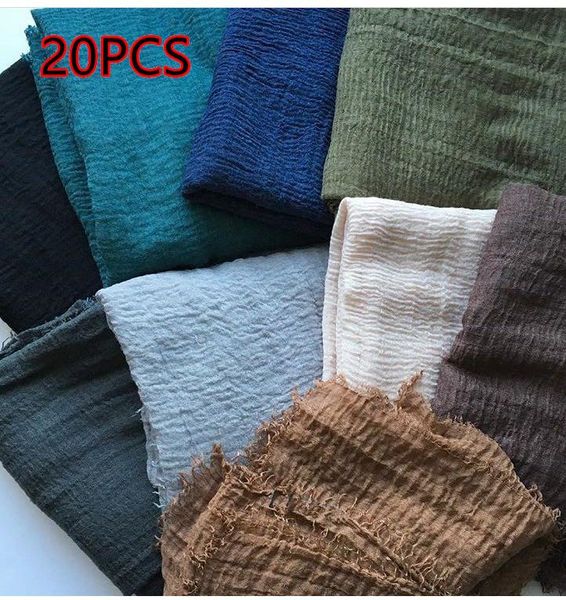 

wholesale- h89 20pcs cotton crinkle scarf hijab shawl 180*110cm 100% thicker can choose colors, Blue;gray