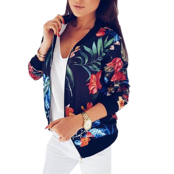 

fashion spring flower jacket women zipper long sleeve outwear casual female coat kimono basic bomber jacket women floral, Black;brown