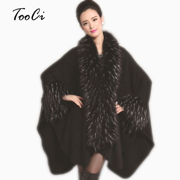 

autumn winter black faux fur coat imitation ostrich feather poncho and cape outerwear feminino casaquinho women knitted coat