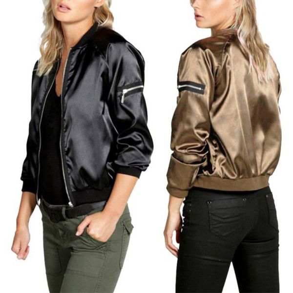 

2019 spring women jackets short jacket coat women long sleeve solid casual female zipper overcoat new arrival, Black;brown