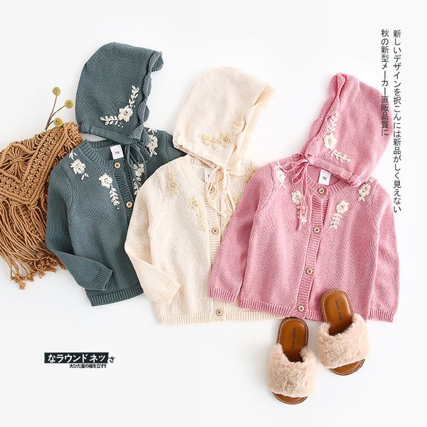

autumn baby sweater newborn girls sweaters cardigans with hat princess toddler flower knitwear jackets winter children knit, Blue