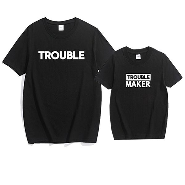 

family shirt dad mom kid baby t-shirt trouble maker outfits matching clothes new family matching outfits, Blue
