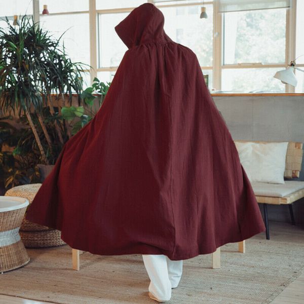 

mens casual costume cosplay cloak jacket hooded long cardigan retro poncho coat, Black;brown