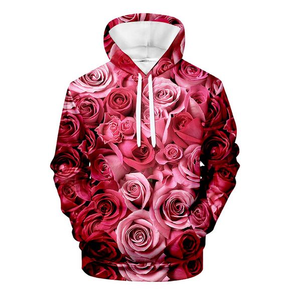 

love 3d hoodies pullover costume floral rose fashion hip hop men women hoodie hoody long sleeve homme 3d hooded sweatshirts, Black