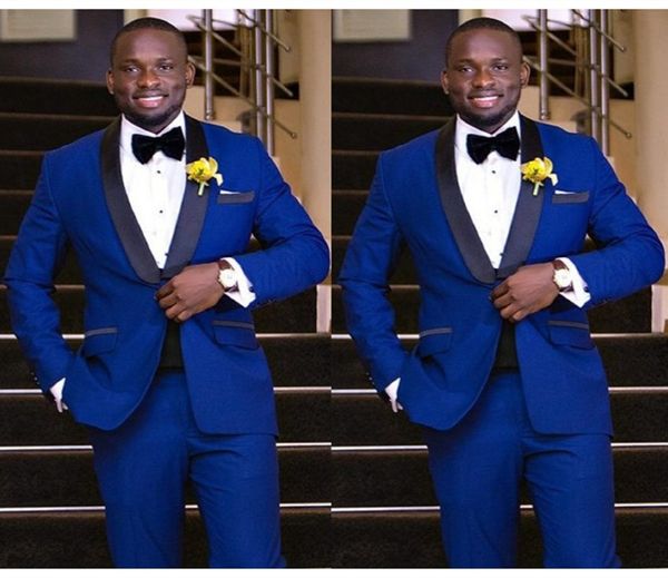

new royal blue men wedding tuxedos 2019 groom tuxedos black lapel one button men blazer 2 piece suit(jacket+pants, Black;gray