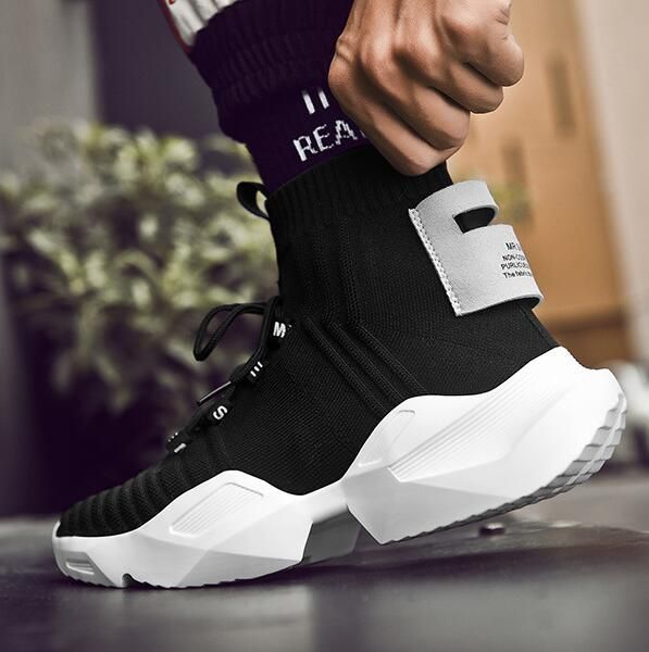 

designer 2019 autumn and winter men's shoes luxury high help socks shoes trend wild men casual running shoes ing, Black