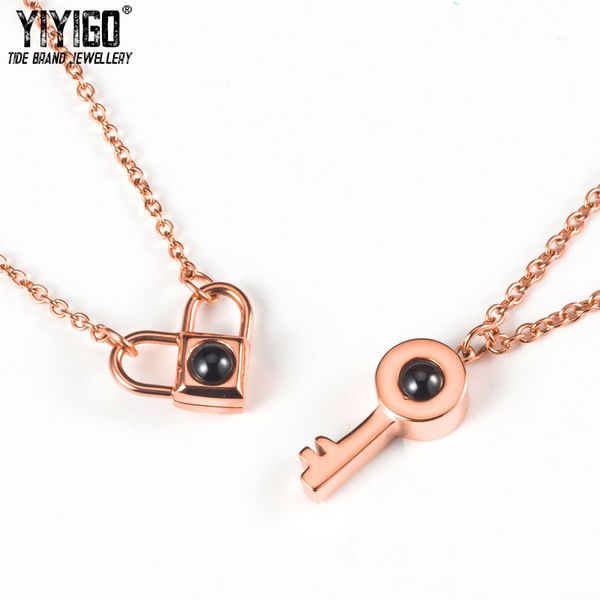 

1 piece titanium steel heart lock key pendant necklace 100 kinds i love you memory fashion necklaces for women 2018 statement, Silver