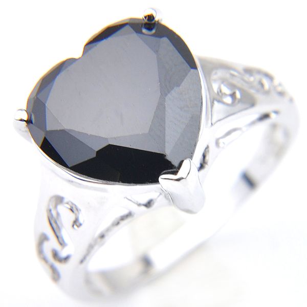 

5 pcs fashion women rings heart black onyx gems 925 sterling silver plated for solitaire rings jewelry holiday gift, Golden;silver