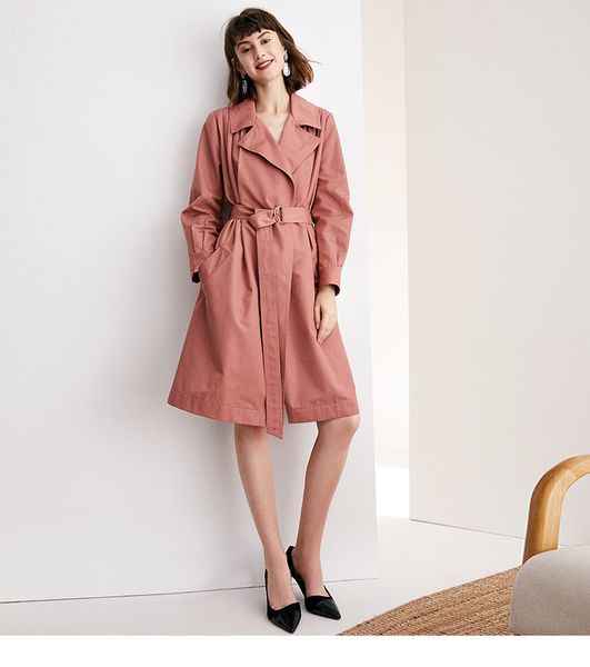 

women british style suit collar trench coat lace up knee-length coat, Tan;black