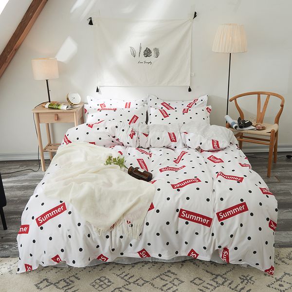 

insta nordic style english letters red heart wash cotton bedding set for 18+ 6 size quilt cover with bed sheet pillowcase