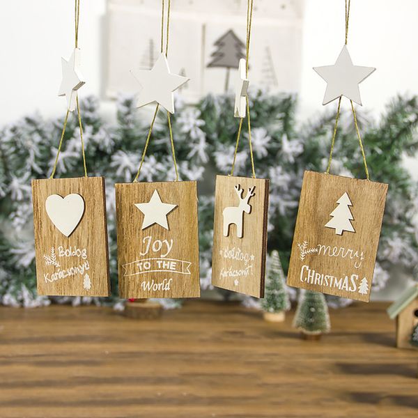 

4pcs wooden christmas letter doodle small wooden sign pendant christmas tree household family 2019 new arrivals selling