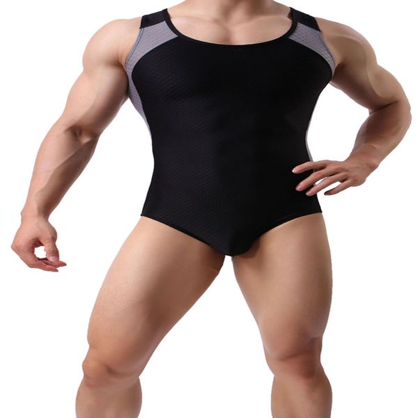 

men undershirts underwear gyms bodysuit mankini one piece swimsuit body shaper slimming vest jumpsuit leotard singlet swimwear, Black;brown