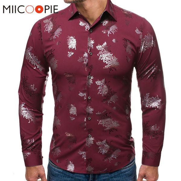 

floral luxury men shirt 2020 spring long sleeve hawaiian casual bronzing print slim fit mens fashions camisa social masculina, White;black
