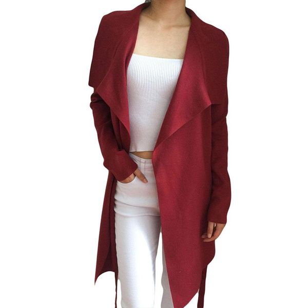 

chic solid color long sleeve winter women cardigan waterfall drape belted coat new, White;black