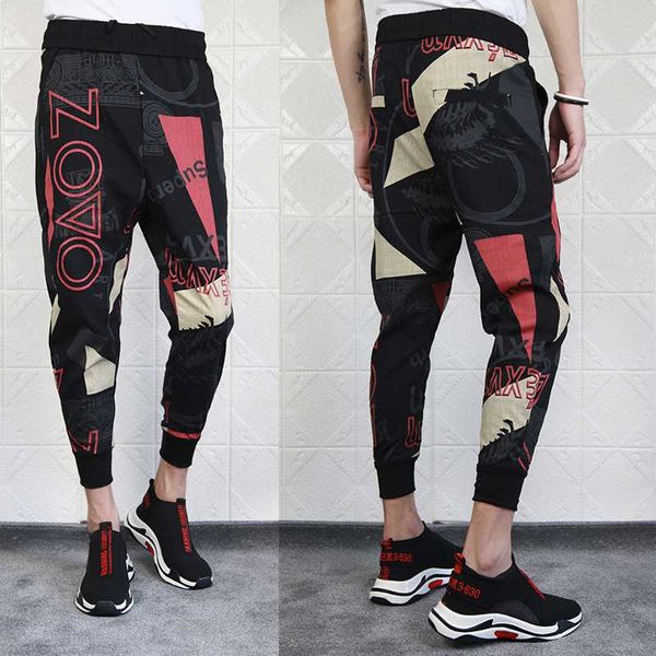 

28-36 2018 new men's clothing hair stylist fashion print casual pants jogger pants plus size singer costumes, Black