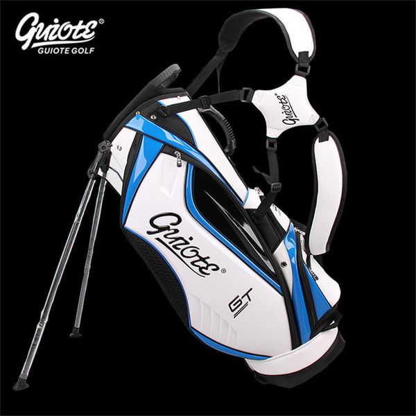 

4 colors] guiote gt global tour golf stand bag pu leather golf carry bag with rainhood 8-way 9" size for men women