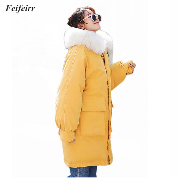 

2018 winter jacket women thick warm hooded fur collar down cotton parkas overcoat long elegant plus size clothing, Black