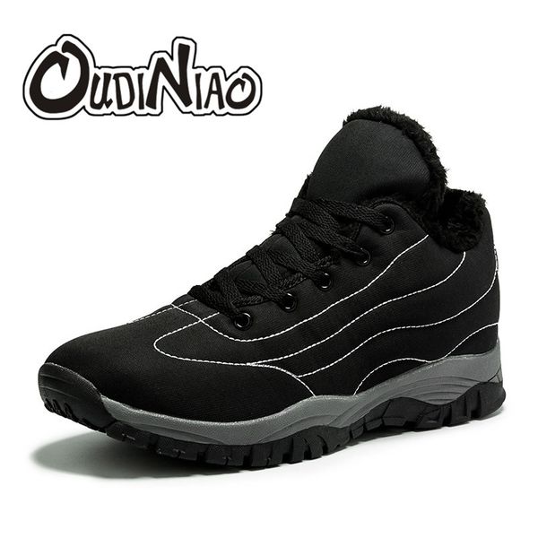 

oudiniao warm men boots winter boots waterproof rubber plush snow england retro outdoor ankle for men winter shoes, Black