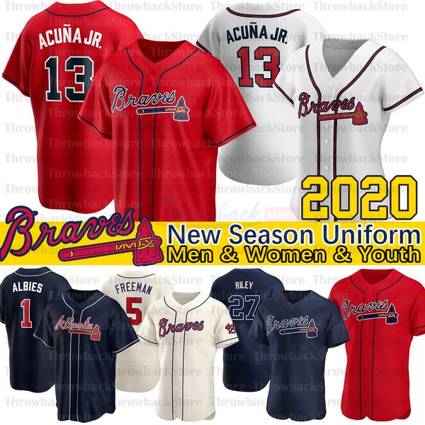 

atlanta 2020 season braves jersey ronald acuna jr. austin riley 27 ozzie albies freddie an dansby swanson 10 chipper jones, Blue;black