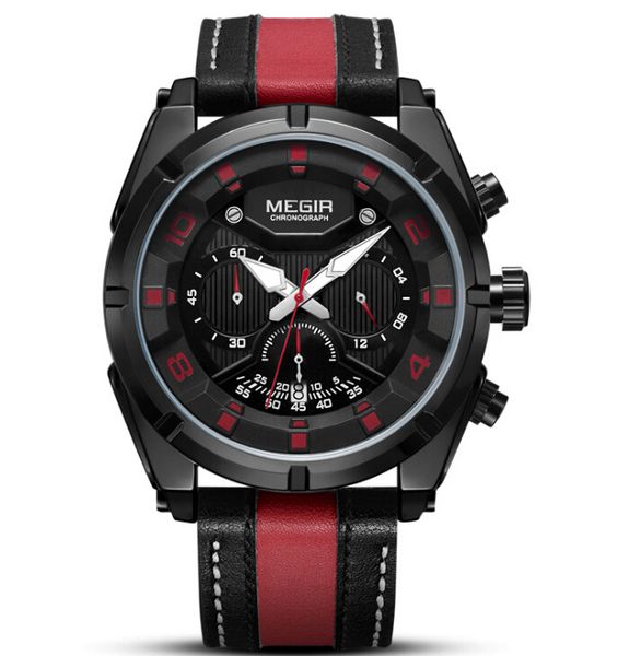 

megir/ watch men sports luminous, chronograph, calendar, small three-pin, chronograph shi ying 2076, 3-eye 6-pointer multifunctional, Slivery;brown