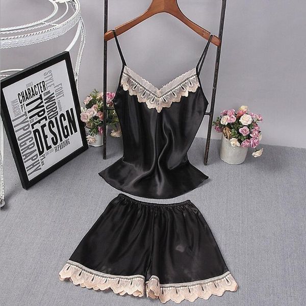 

pyjama femme womens satin lace sling sleepwear lingerie nightdress underwear pyjama femme dropshipping#z20, Blue;gray