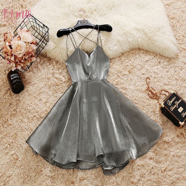 

cross strap organza puff dresses women sleeveless backless elegant ball gown party dress black white silver red, Black;gray