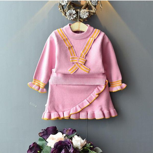 

girl's autumn knit skirt two-piece suit new korean children's fashion pullover sweater sweater set tide size 90cm-130cm, White