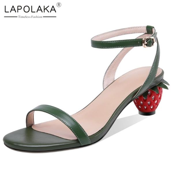 

lapolaka new design genuine cow leather strange style summer sandals woman shoes buckle strap novelty shoes women sandals, Black