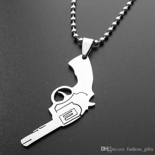 

10pcs stainless steel revolver pistol charm necklace guns movie character zorro weapon men's jewelry, Silver