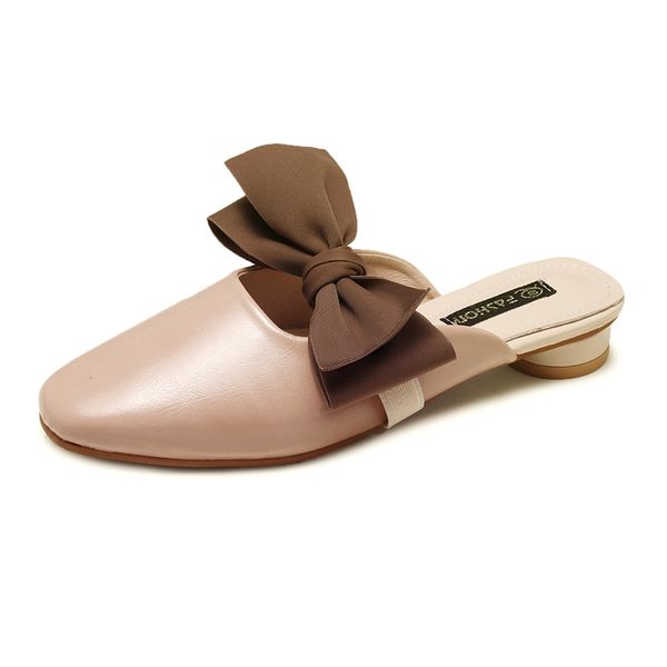 

new women slippers pu leather mules slippers female mules fashion bow knot shoes woman square toe elegant slipper casual shoes, Black