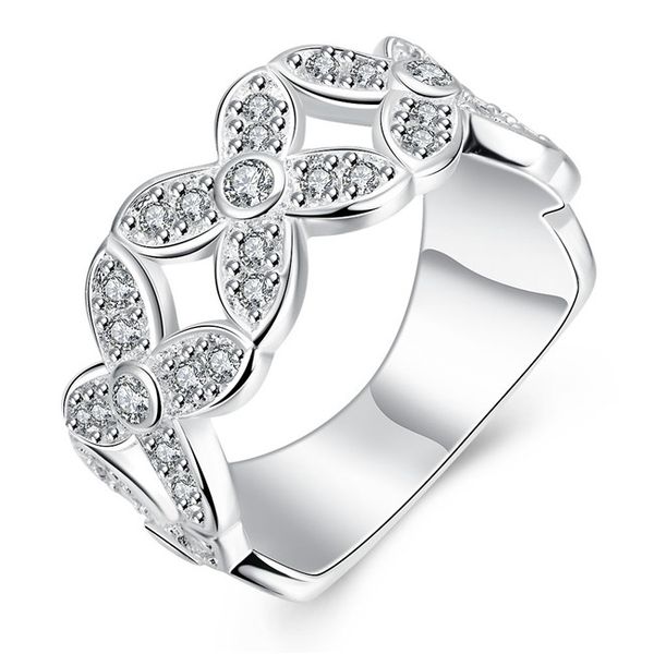 

бесплатный shiipping покрытием стерлингового серебра искусства циркон цветок кольцо djsr787 сша размер 7; женская 925 серебряная пластина с, Silver