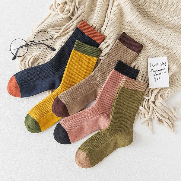

ins новой зимы хлопок женщины двойной игла насосного spell цвет малая plaid свая носки марка прямой продажи, Black;white