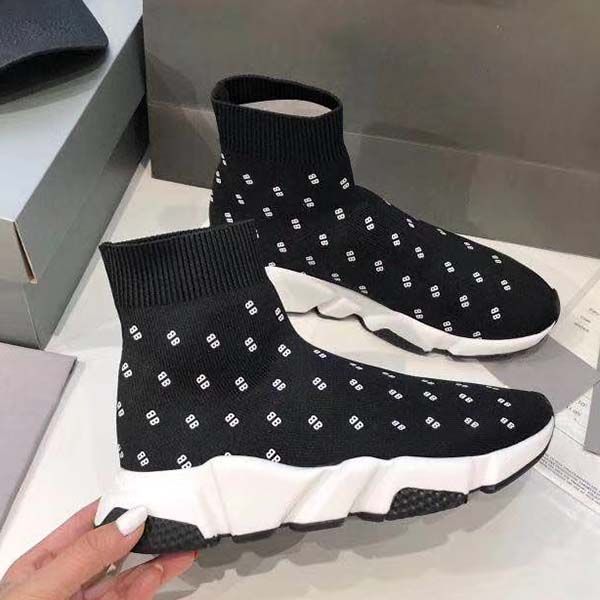 

2020new high stretch knit paris trainer casual sock shoes flat bottom breathe luxury designer mens womens fashion boots sneakers, Black