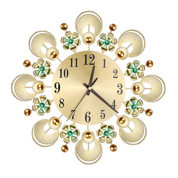 

1pc wall clock wrought iron retro flower round shape hanging diamond bar bedroom household living room decor clock