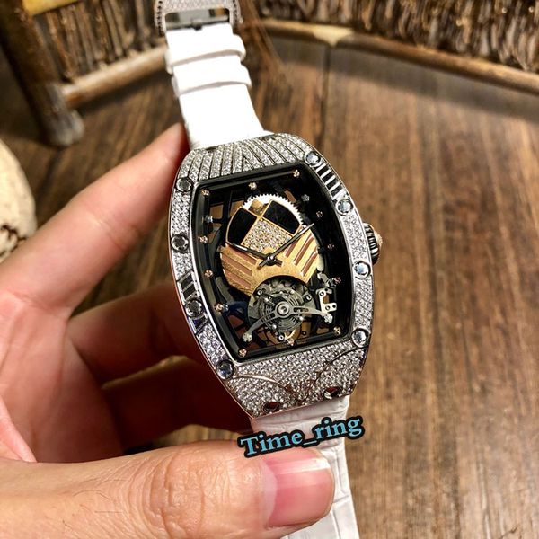 

edition rm71-01 skeleton dial silver diamond case japan miyota automatic movement rm71-01 womens watch rubber strap fashion watches, Slivery;brown