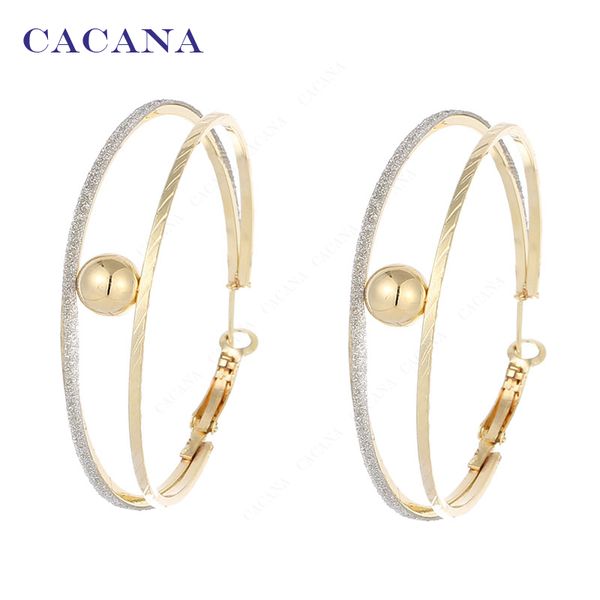 

2017 new cacana hoop long earrings for women 2 ring catch a ball bijouterie no.a846 a847, Golden;silver