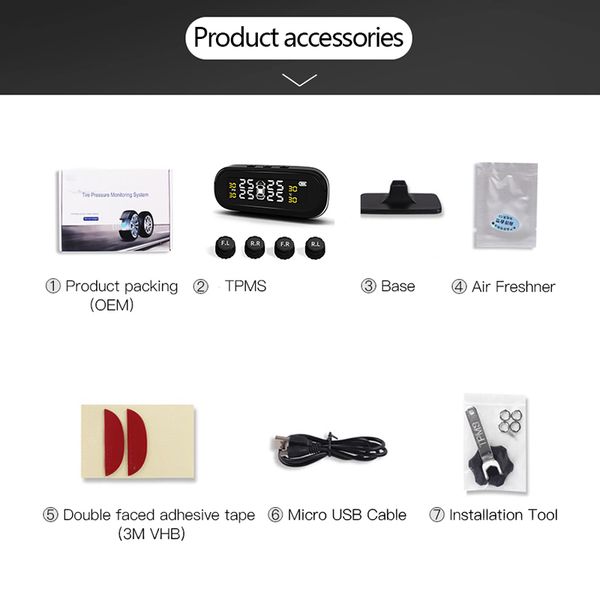 

mini solar tpms car tire pressure temperature monitoring system with 4 external sensors jld