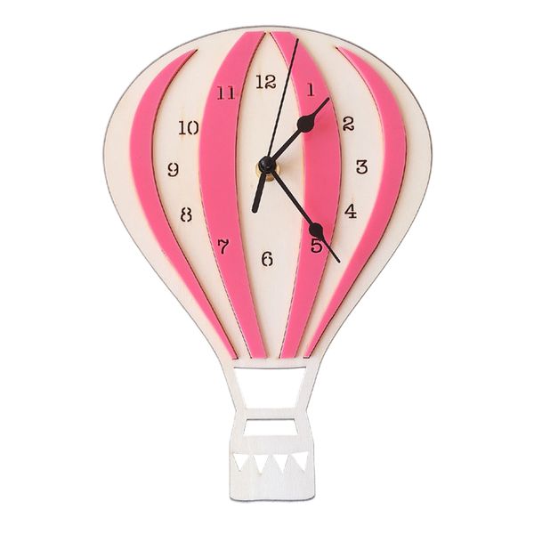 

nordic style wooden digital display mute battery powered home decor kids bedroom air balloon shape office school wall clock