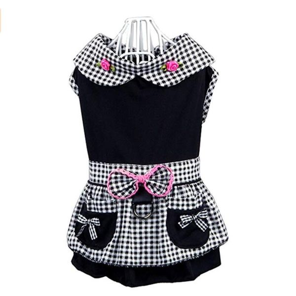 

собака платья черный плед одежда для собак встроенная harness платье для собак soft rose bowknot