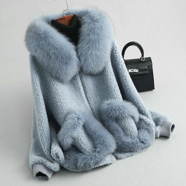 

fur hooded real fur coat wool jacket autumn winter coat women clothes 2020 korean vintage sheep shearling suede lining t3506, Black