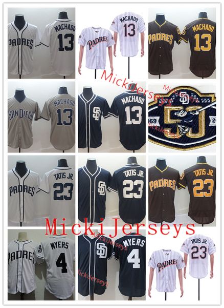 

Mens #23 Fernando Tatis Jr. jersey stitched white gray Navy #4 Wil Myers #13 Manny Machado SAN DIEGO 50TH PATCH Jersey S-3XL