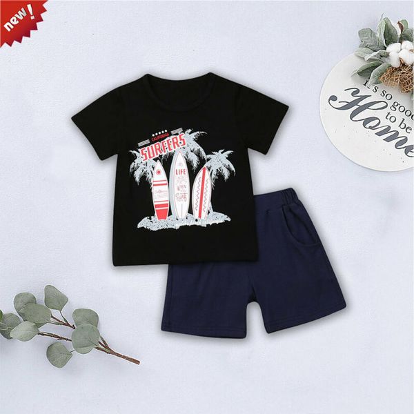 

us toddler baby boys pants beach coconut tree print t-shirt summer clothes, White