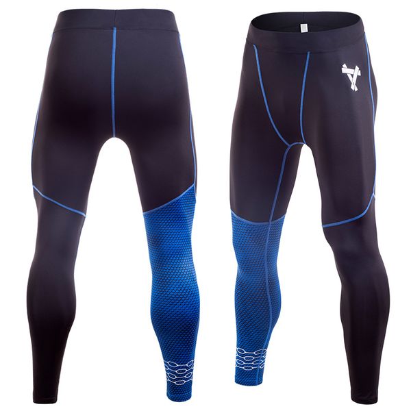 

mens compression pants sports running tights basketball gym pants bodybuilding joggers jogging skinny black leggings trousers, Black;blue