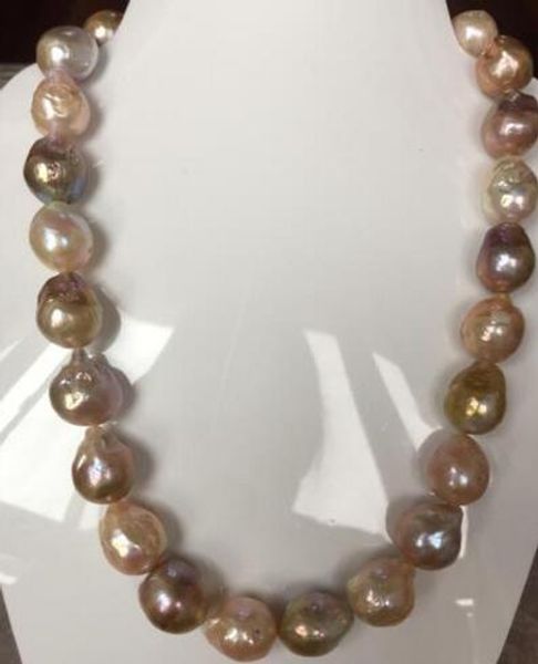 

single13-14kmm sea baroque natural multicolor pearl necklace 18 inch 14k, Silver