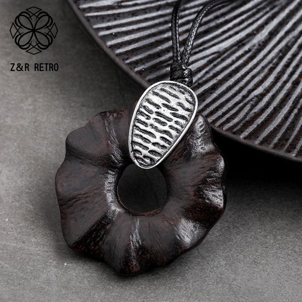 

2019 zinc alloy women pendant & necklaces handmade sandalwood vintage sweater chain wooden jewelry fashion new pendant necklaces, Silver